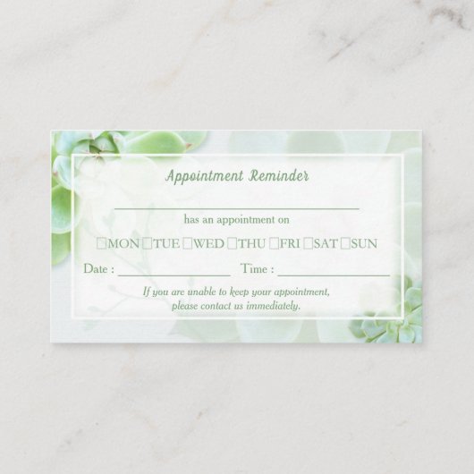 グリーン多肉栽培ビジネスアポイントメントカード 名刺 (裏面)