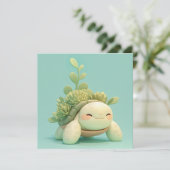 グリーン多肉植物の庭とウミガメのポストカード (スタンド正面)