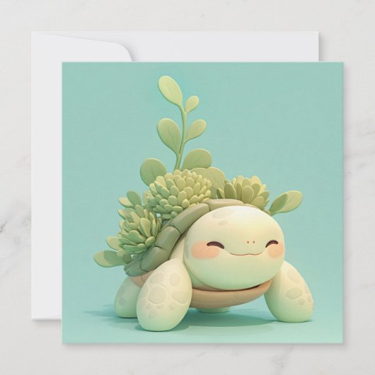 グリーン多肉植物の庭とウミガメのポストカード (正面)