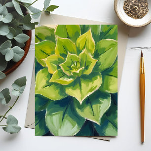 グリーン多肉植物の絵 ポストカード