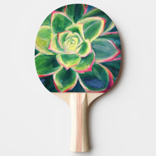 グリーン多肉植物アート絵画 卓球ラケット (正面)