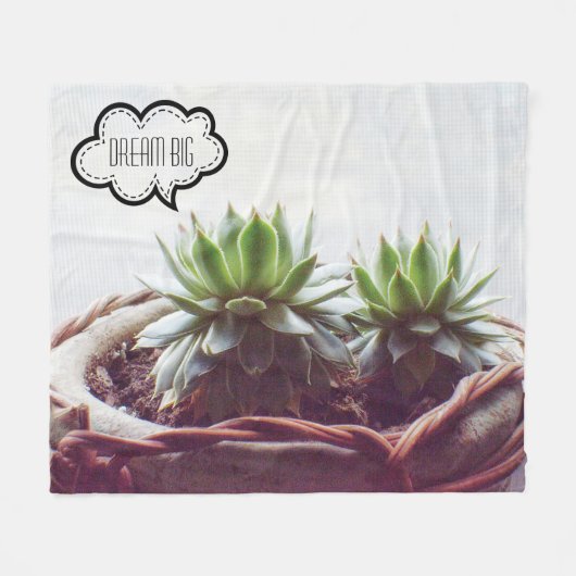グリーン多肉質エオニウム夢ビッグ フリースブランケット (正面(横))