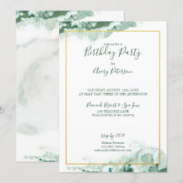 グリーン大理石グラデーション金ゴールドフレームユニセックス誕生日 招待状