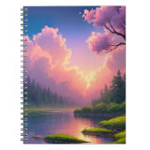 グリーン威厳のあるリバーバンクの夕日 ノートブック (正面)