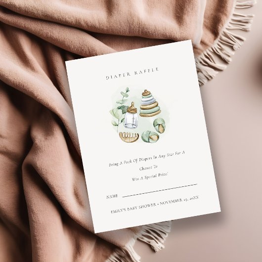 グリーン子供部屋エッセンシャルおむつラッフルベビーシャワー エンクロージャーカード