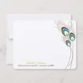 グリーン孔雀の羽フラットノートカード 招待状 (正面)
