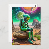 グリーン宇宙飛行士の薄いポーズ ポストカード (正面/裏面)