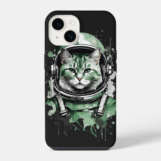 グリーン宇宙飛行士猫スプラッシュ iPhoneケース (裏面)