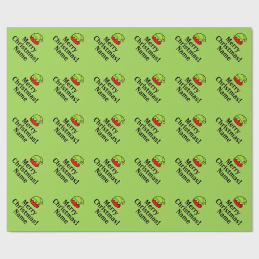 グリーン小妖精や小人ハットメパーソナライズされたリークリスマス ラッピングペーパー (フラット)