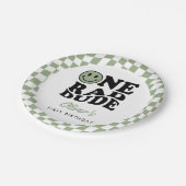 グリーン市松模様にスマイルワン素晴らしいデュード1歳の誕生日 ペーパープレート (アングル)