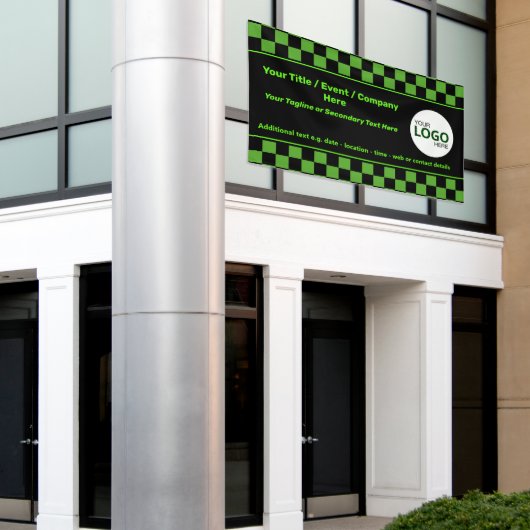 グリーン市松模様にITおよびブラックITまたはサイバーイベントDIYロゴ 横断幕 (ビルの外側)