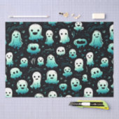 グリーン幽霊かわいいモダン可愛い黒ハロウィーン 薄葉紙 (クラフト)