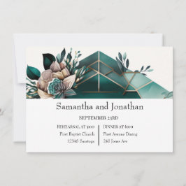 グリーン幾何モダンデザインリハーサル招待状 招待状