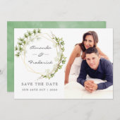 グリーン幾何学ウェディング Save the Date フォト セーブザデート (正面/裏面)