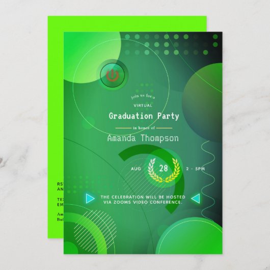 グリーン幾何学仮想卒業パーティー 招待状 (正面/裏面)