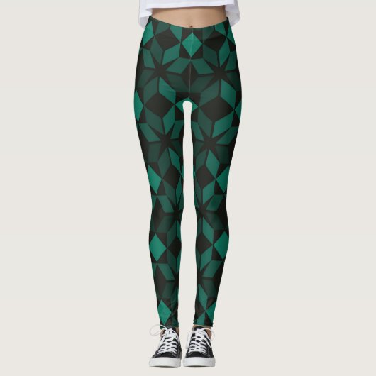 グリーン幾何学女性レギンス レギンス (正面)