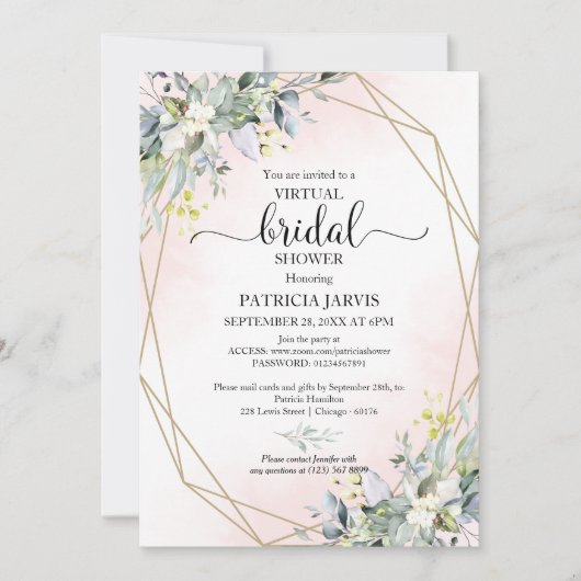 グリーン幾何学的な仮想ブライダルシャワーの開発 招待状 (正面)