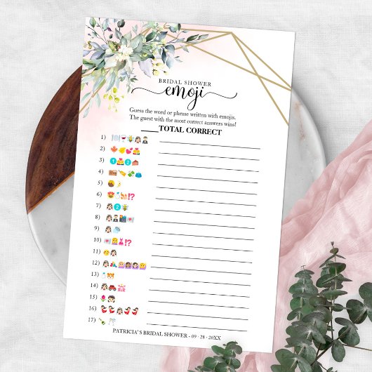 グリーン幾何学的な結婚前お茶会の絵文字ピクショナリー チラシ