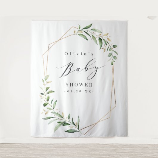 グリーン幾何学 ベビーシャワー フォト 背景 タペストリー (正面)