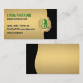 グリーン建物アイコン/金ゴールドモノグラム 名刺 (正面/裏面)