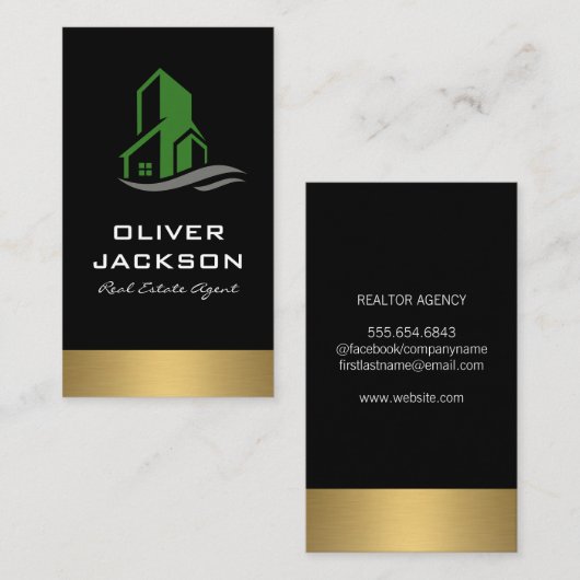 グリーン建物実在アイコンエステートラックス金ゴールドトリム 名刺 (正面/裏面)