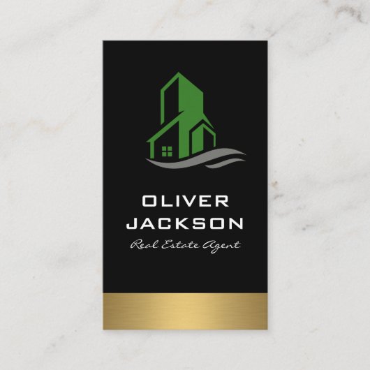グリーン建物実在アイコンエステートラックス金ゴールドトリム 名刺 (正面)