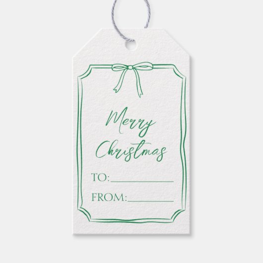 グリーン弓エレガントカスタマイズ可能なかわいいクリスマス ギフトタグ (正面)