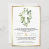 グリーン性質クロスオールインワンカトリックウェディング 招待状 (正面)