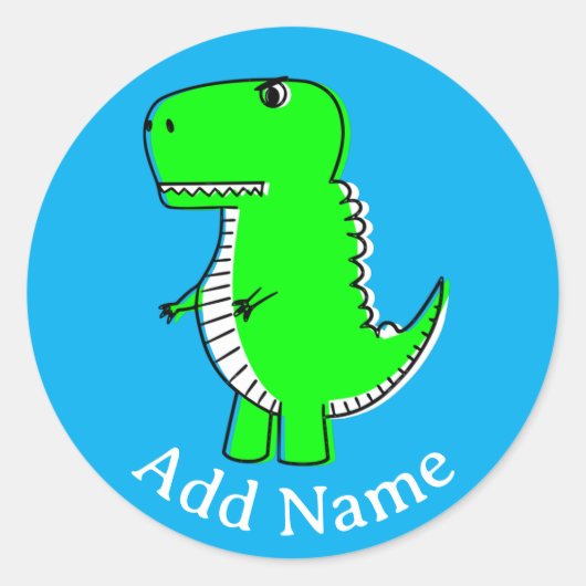 グリーン恐竜スケッチ名前をカスタムする ラウンドシール (正面)
