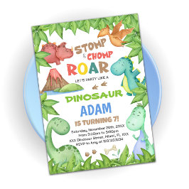 グリーン恐竜誕生日招待状 招待状