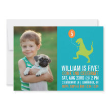 グリーン恐竜&バルーンフォト誕生日招待状