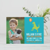 グリーン恐竜&バルーンフォト誕生日招待状 招待状 (スタンド正面)