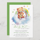 グリーン我々は可愛い男の子の赤ちゃんシャワーを待つことができる 招待状 (正面/裏面)