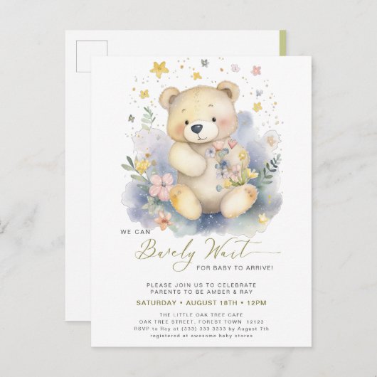 グリーン我々は愛らしい女の子の赤ちゃんシャワーを待つことができる インビテーションポストカード (正面/裏面)