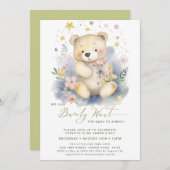 グリーン我々は愛らしい女の子の赤ちゃんシャワーを待つことができる 招待状 (正面/裏面)