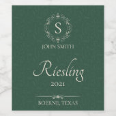 グリーン手作りワイモノグラムのン ワインラベル (シングルラベル)