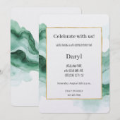グリーン抽象ウェーブ 誕生日 招待状 (正面/裏面)