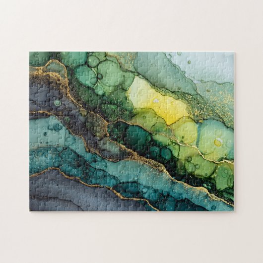 グリーン抽象流体アート ジグソーパズル (横)