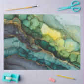 グリーン抽象流体アート 薄葉紙 (クラフト)