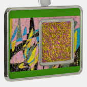 グリーン抽象芸術アート2デザイン シルバープレートフレームオーナメント (右)