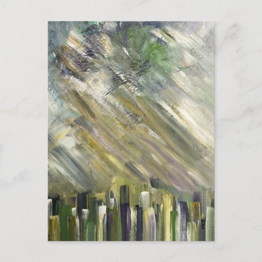 グリーン抽象芸術アーバンシティファインアートカード ポストカード (正面)