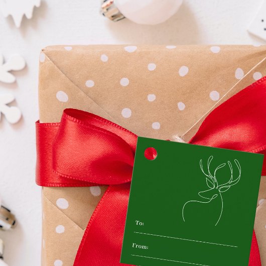 グリーン抽象芸術トナカイモダンクラフトクリスマス フェイバータグ