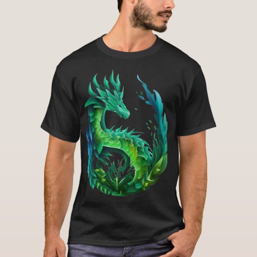 グリーン抽象芸術ドラゴン自然デザイン Tシャツ (正面)