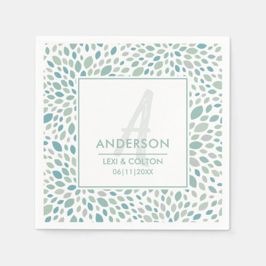 グリーン抽象芸術フローラシーサイド結婚ズモノグラム スタンダードカクテルナプキン (正面)