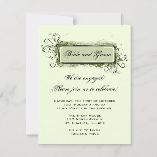 グリーン抽象芸術フローラ婚約パーティ招待状 招待状 (正面)