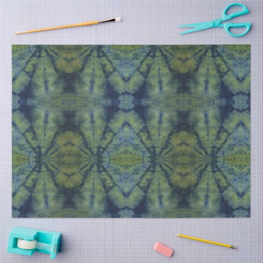 グリーン抽象芸術絞り染め伝統的パターンスタイル 薄葉紙 (クラフト)