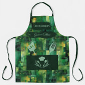 グリーン抽象芸術-モダンモノクロキッチン エプロン (正面)