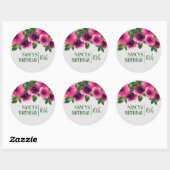 グリーン文字ウォーターカラーピンクローズ16誕生日 ラウンドシール (シート)