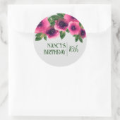 グリーン文字ウォーターカラーピンクローズ16誕生日 ラウンドシール (バッグ)