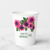 グリーン文字ウォーターカラーピンクローズ16誕生日 紙コップ (裏面)